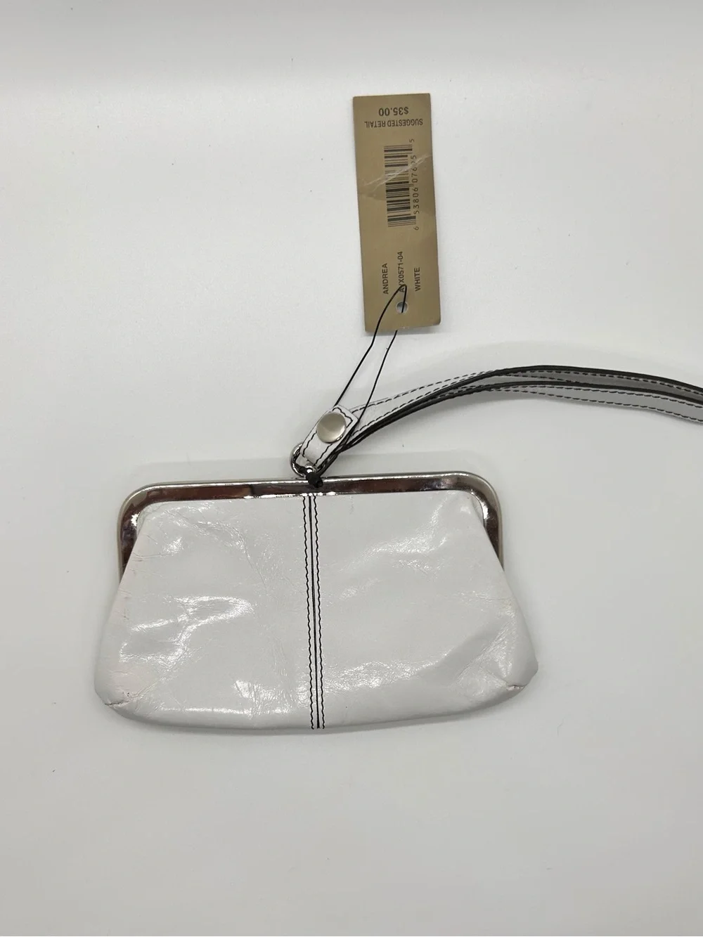 New Adrienne Vittadini White Leather Wristlet Coin Purse with Center Stitching